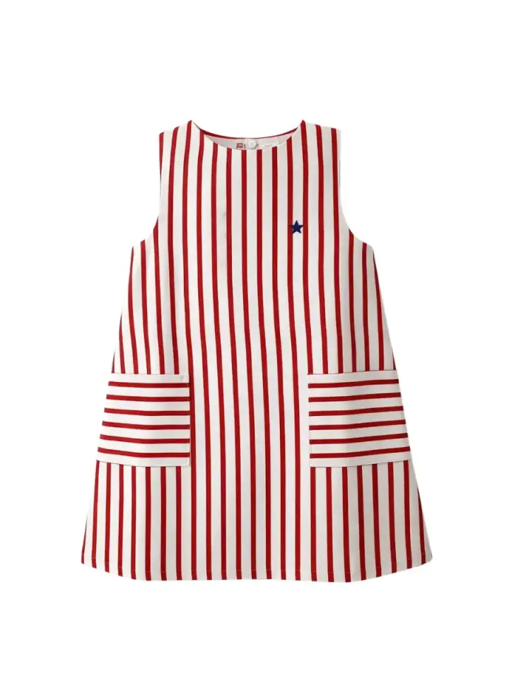 Fresh Stripe Çocuk Elbise - Kırmızı / Beyaz