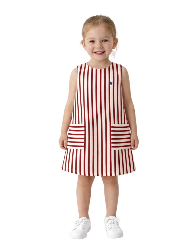 Fresh Stripe Çocuk Elbise - Kırmızı / Beyaz 2-4 YAŞ