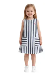 Fresh Stripe Çocuk Elbise - Lacivert / Beyaz