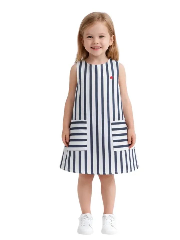 Fresh Stripe Çocuk Elbise - Lacivert / Beyaz 4-6 YAŞ