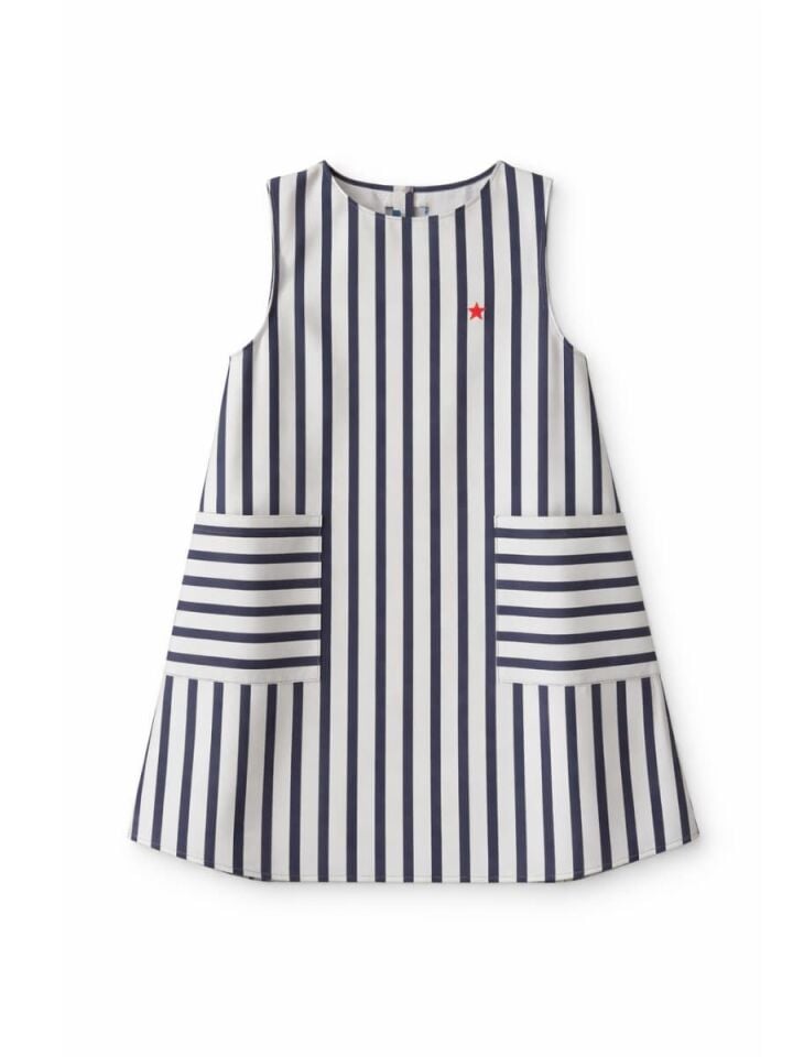 Fresh Stripe Çocuk Elbise - Lacivert / Beyaz 6-8 YAŞ