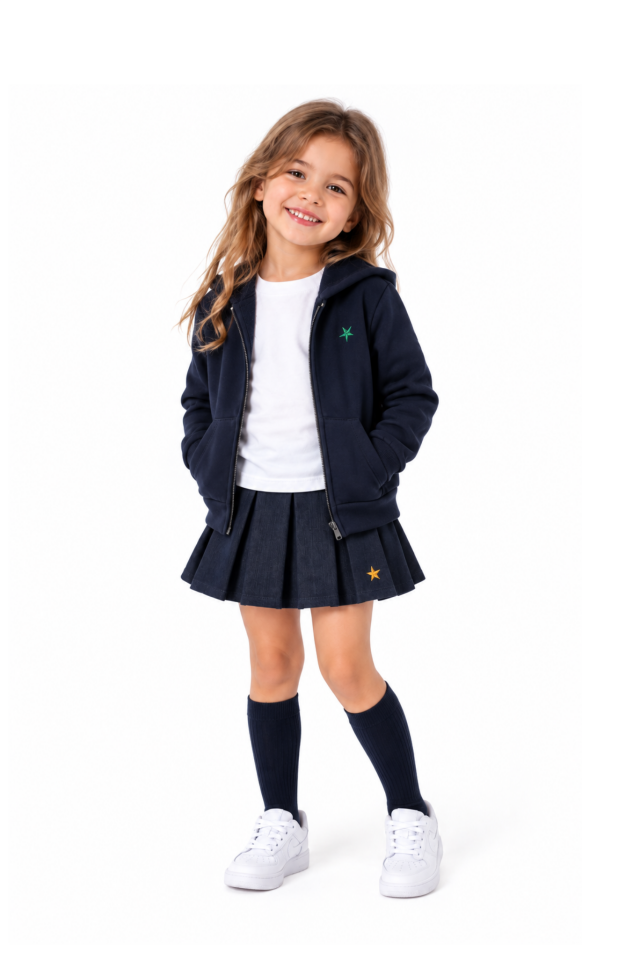 Navy Pleated Etek - Lacivert