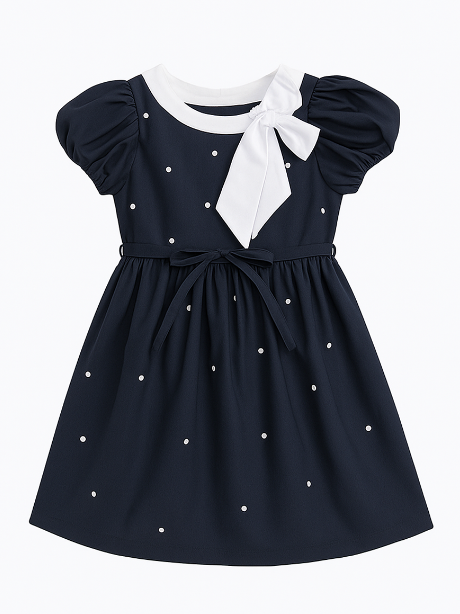 Dotted Kız Çocuk Elbisesi - Lacivert
