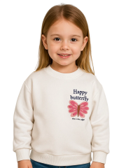 Butterfly Kız Çocuk Sweatshirt - Beyaz