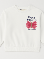 Butterfly Kız Çocuk Sweatshirt - Beyaz