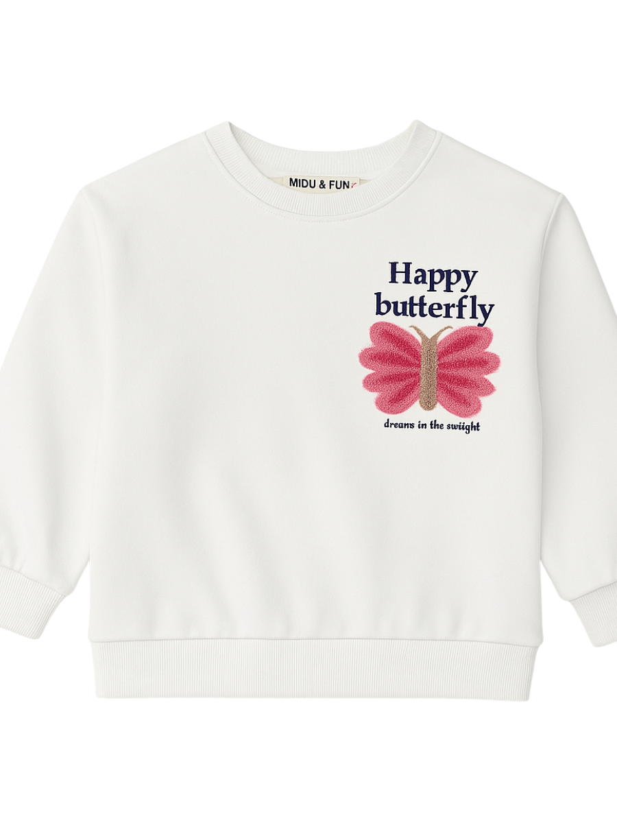Butterfly Kız Çocuk Sweatshirt - Beyaz