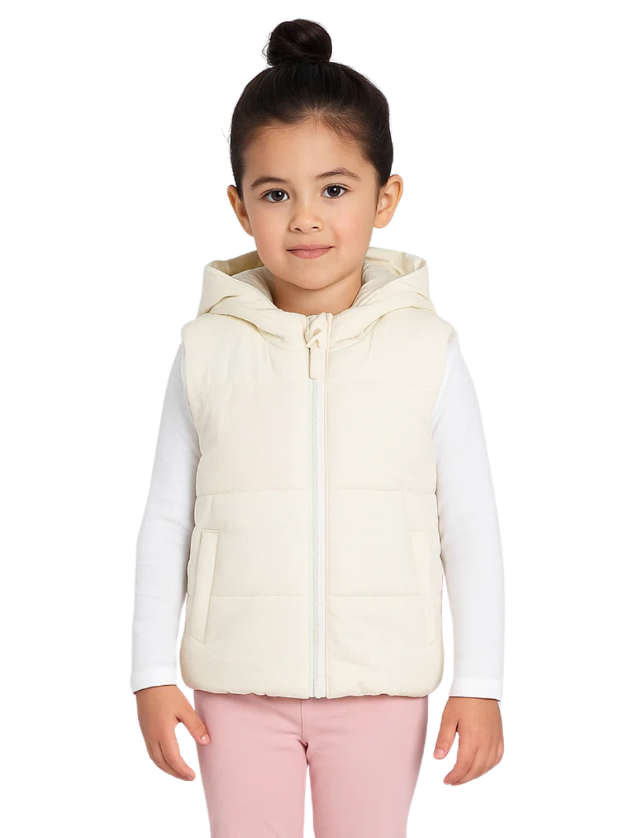Light Hood Kız Çocuk Yelek - Ekru