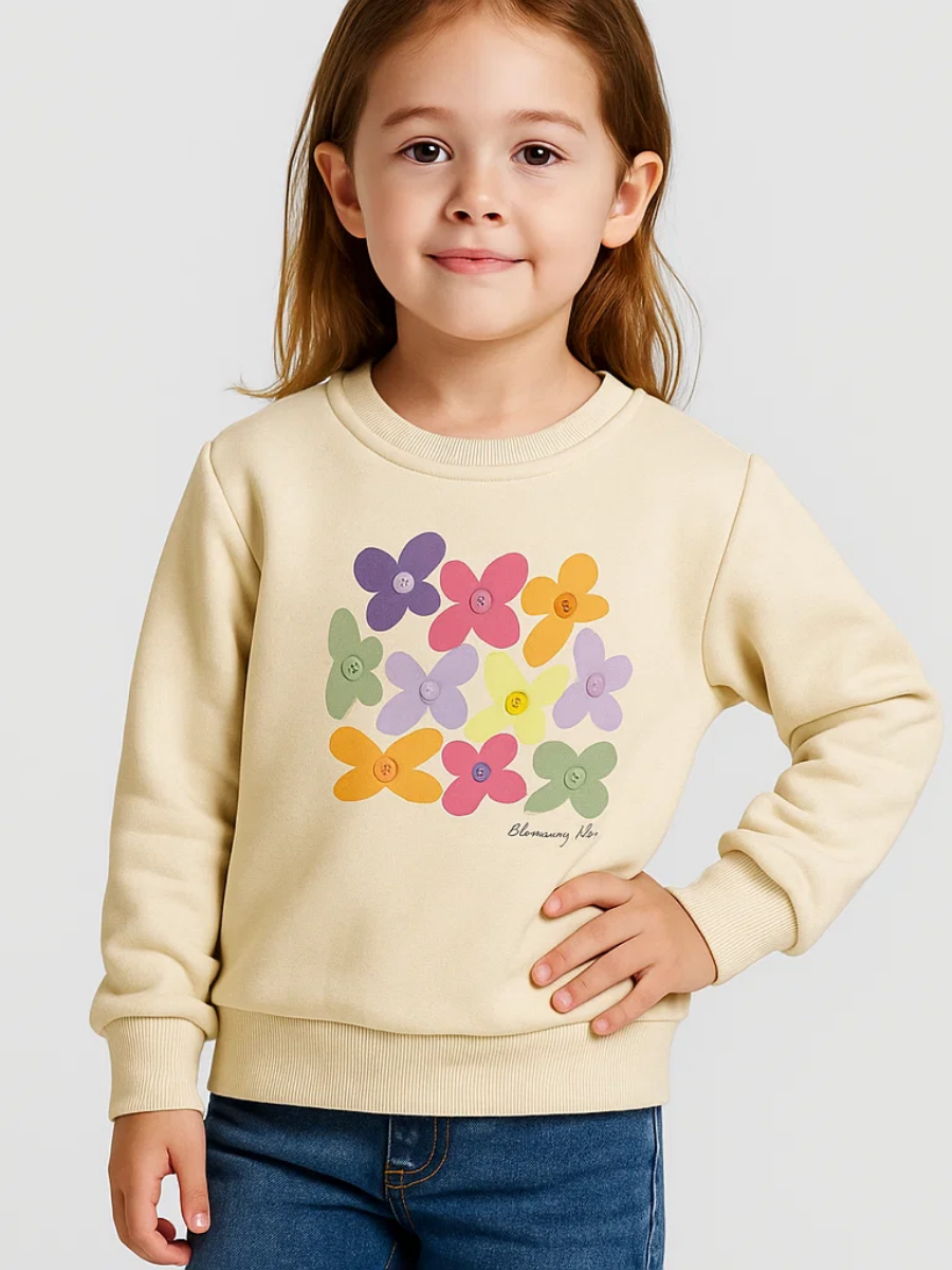 Color Bloom Kız Çocuk Sweatshirt - Ekru