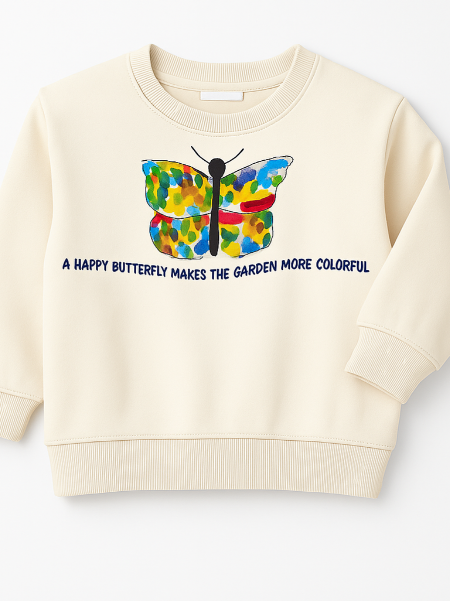 Happy Butterfly Kız Çocuk Sweatshirt - Ekru