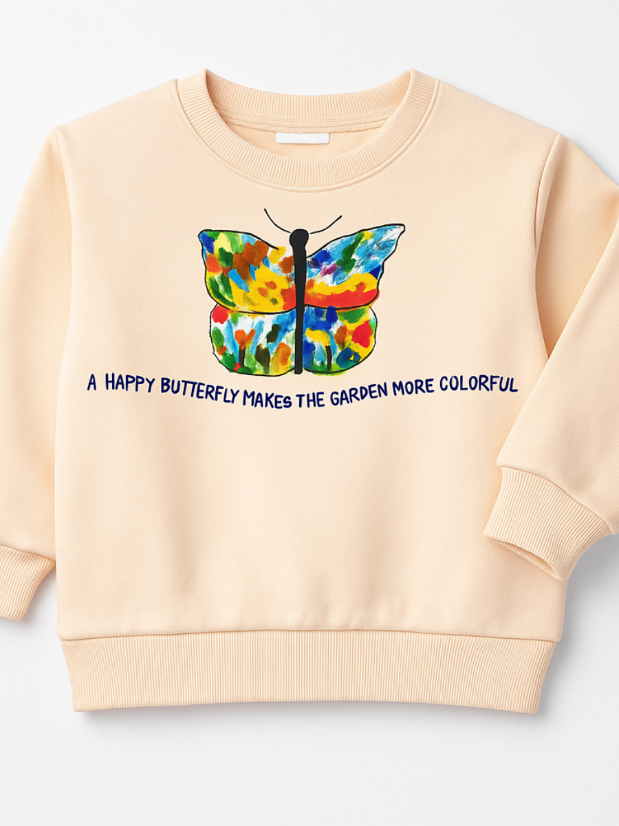 Happy Butterfly Kız Çocuk Sweatshirt - Somon